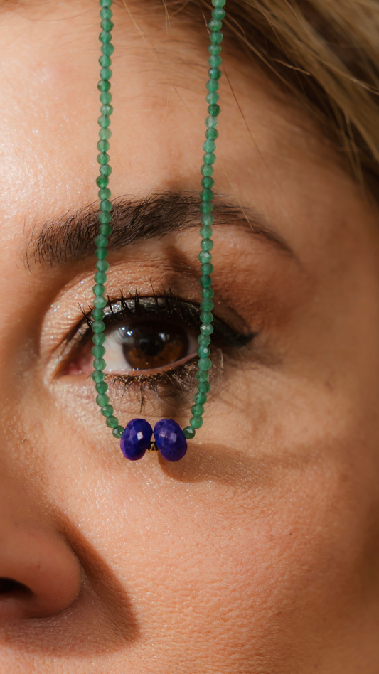 Colar Viver Jade Verde Safiras