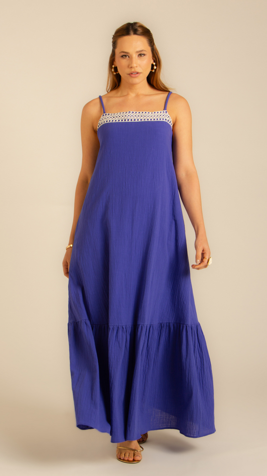 Vestido Decote Renda Harmonia Azul Real