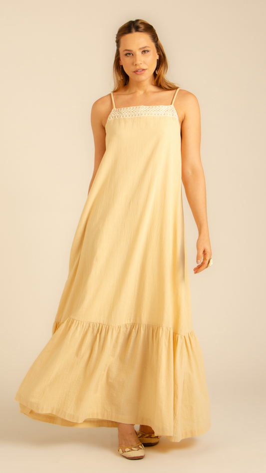 Vestido Decote Renda Harmonia Manteiga